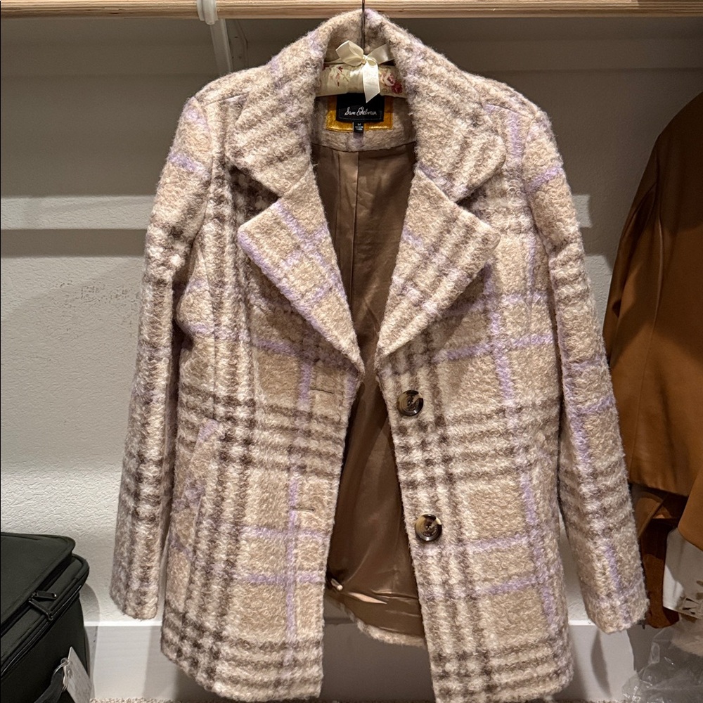 Sam Edelman Plaid Teddy Jacket in Cream and Purple